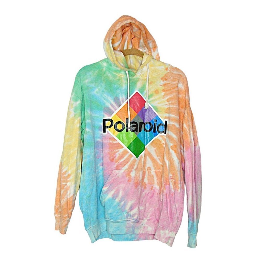POLAROID Camera Official Merch Rare Tie Dye Oversized Hoodie Sweatshirt Size L
